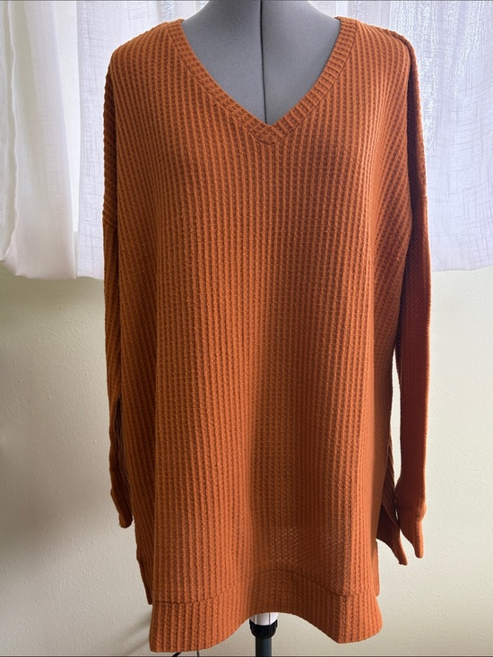 Zenana Outfitters Sweaters - Zenana Outfitters V-Neck Waffle Knit Sweater - Burnt Orange
